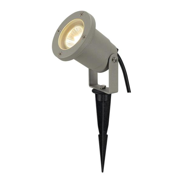 ARDEBO.de SLV NAUTILUS SPIKE Outdoor Spiessleuchte, QPAR51, IP65, 35W, mit 1,5m Kabel und Stecker, silbergrau (227418)