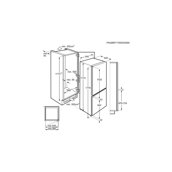 AEG SCB618F3LS Einbau Kühl-/Gefrierkombination, Nischenhöhe: 178cm, 268L, Schlepptürtechnik, LowFrost, Frostmatic, FlexiSpace