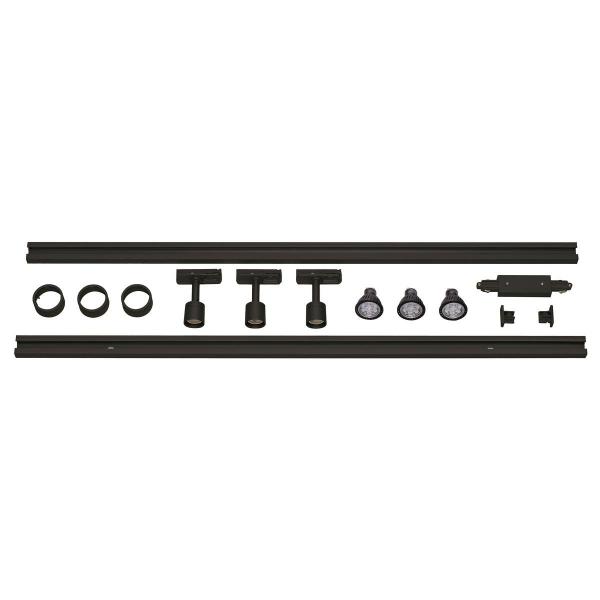 ARDEBO.de SLV 1Phasen-Hochvolt-Set dreiflammig, LED GU10 51 mm, inkl. 2x1 m Hochvoltschiene, 3xPurileuchtkopf, Längsverbinder, 2 Endkappen, 3x Dekoring, schwarz (143190)