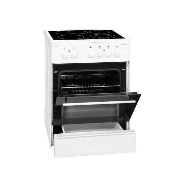 Exquisit ECM6-4BZ EEK: A Elektro-Standherd, Glaskeramik, 60 cm breit, Grill, Umluft, weiß