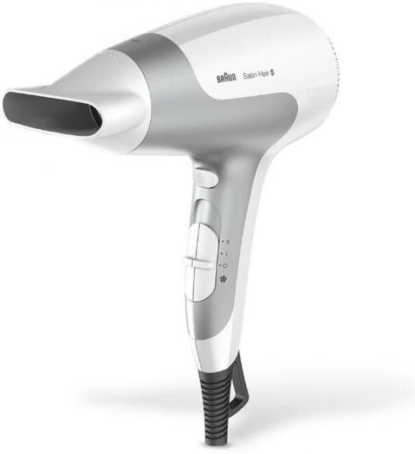 ARDEBO.de Braun Satin Hair 5 PowerPerfection HD 580 Haartrockner, 2500 W, Ionen-Funktion, Styling-Düse, weiß/silber