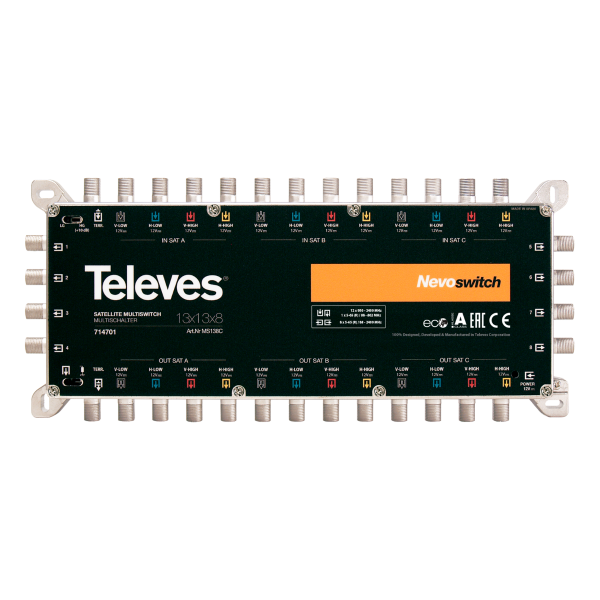 ARDEBO.de Televes MS138C NevoSwitch Multischalter, 13 Eingänge, 8 Ausgänge (714701)