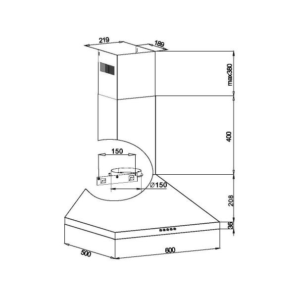 Amica KH 17286 S EEK: A+ Kaminhaube, 60 cm breit, Ab-/Umluft, 601 m³h, 3 Stufen, schwarz