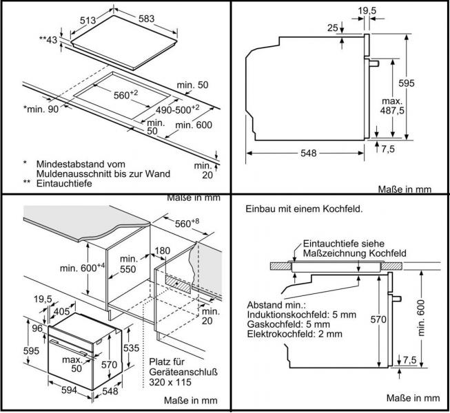 Neff XED342 EEK: A Einbauherd-Set mit Glaskeramikkochfeld (E1ECC0AN0+ M13R42N2), 60 cm breit, 71L, CircoTherm, Edelstahl