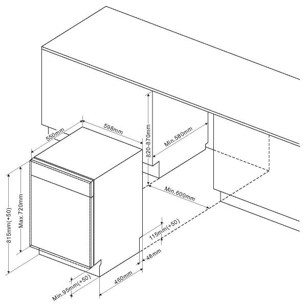 Amica EGSPV 597 201 Vollintegrierter Geschirrspüler, 60 cm breit, 12 Maßgedecke, 5 Spülprogramme, Startzeitvorwahl