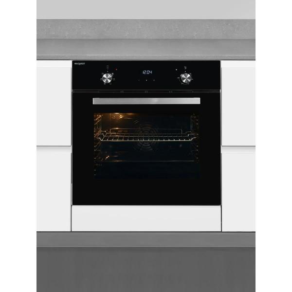 Exquisit EBE657-U-020 Einbaubackofen, 60 cm breit, 59L, Timer, 6 Funktionen, Grill, Kühlventilator, Schwarz