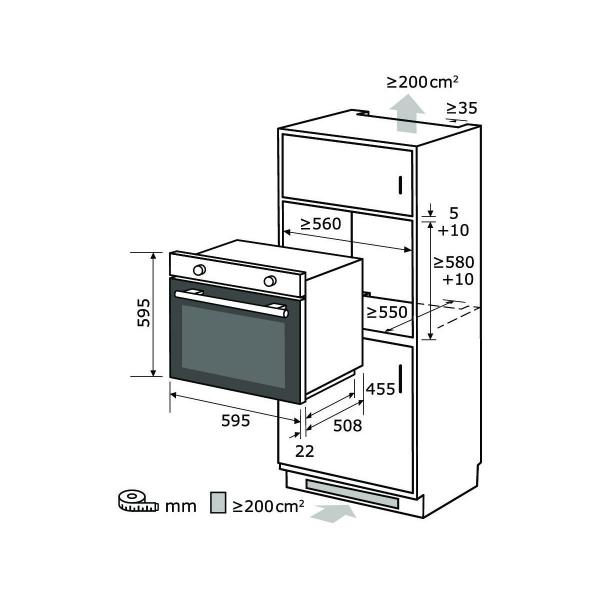 Exquisit EBE657-U-020 Einbaubackofen, 60 cm breit, 59L, Timer, 6 Funktionen, Grill, Kühlventilator, Schwarz