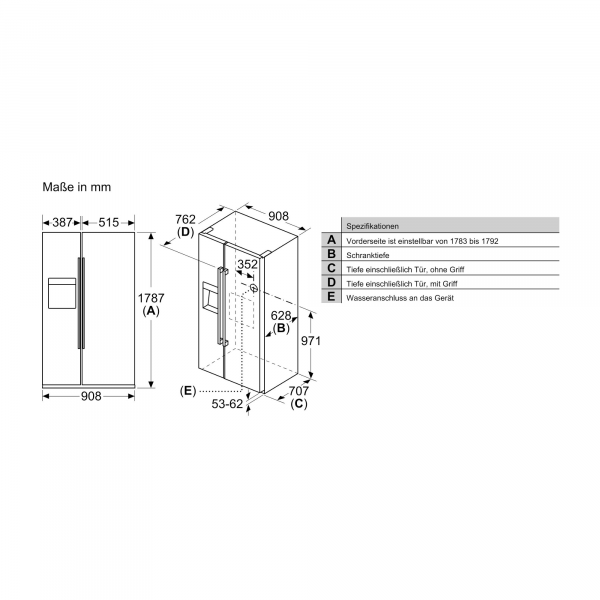 Siemens KA93GAIEP iQ500 Side-by-Side-Kombination, 91 cm breit, 560 L, NoFrost, Superkühlen, Supergefrieren, inox-antifingerprint