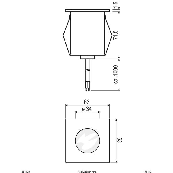 EVN LED Bodeneinbauleuchte - quadratisch - EDS IP65 - 220-240V - 2W - 3000K - 82lm, edelstahl (654120)