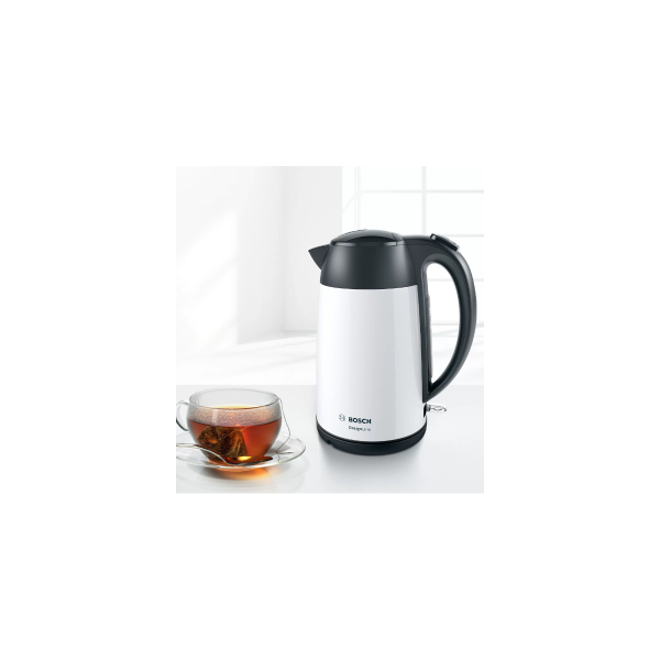 Bosch TWK3P421 Wasserkocher DesignLine, 2400W, 1,7l, Tassenanzeige, 3-fach sicher, Ergonomische Bedienung, weiß