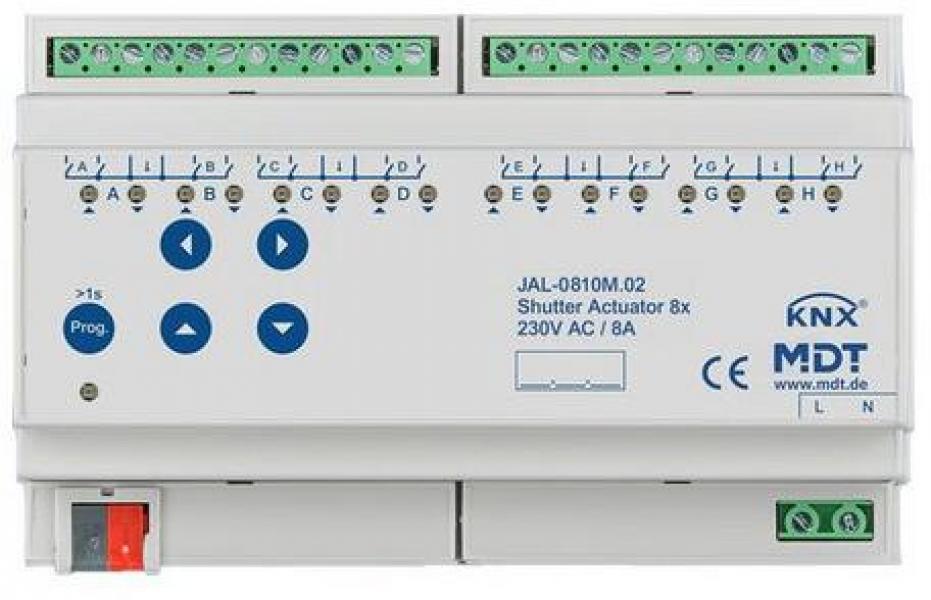 ARDEBO.de MDT JAL-0810M.02 Jalousieaktor 8-fach, REG, 10A, für Motoren 230VAC bis 300W, mit Fahrzeitmessung