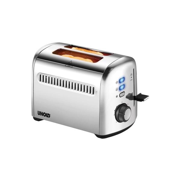 Unold 38326 2er Retro Toaster, 790-950W, Brötchenaufsatz, 7 Röstgrade, auftauen, Edelstahl