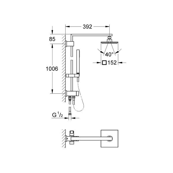 GROHE Euphoria Cube System 152 Duschsystem mit Umstellung, für die Wandmontage, EcoJoy, chrom (27696000)