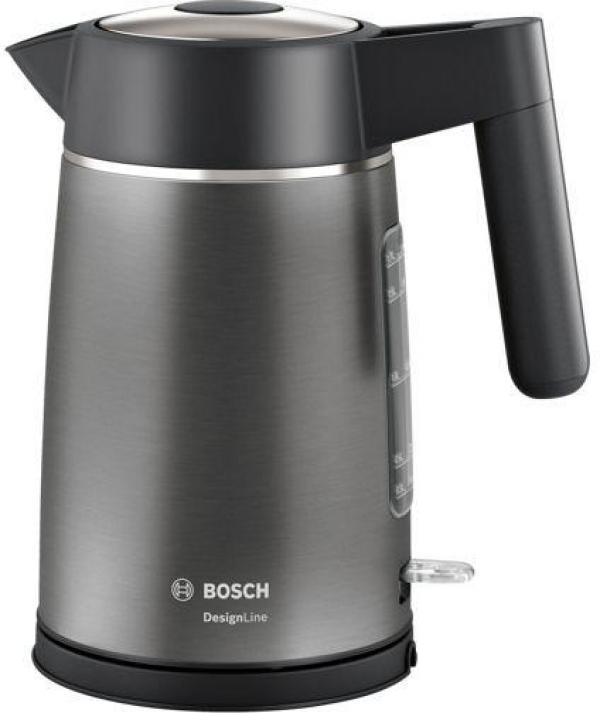 ARDEBO.de Bosch TWK5P475 Wasserkocher, 2400W, 1,7L, Optimaler Ausgießer, Tassenanzeige, Ergonomische Bedienung, grau/schwarz