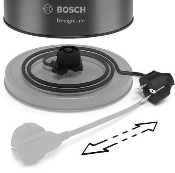 Bosch TWK5P475 Wasserkocher, 2400W, 1,7L, Optimaler Ausgießer, Tassenanzeige, Ergonomische Bedienung, grau/schwarz