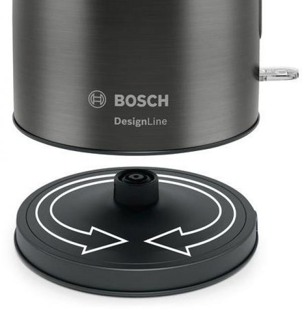 Bosch TWK5P475 Wasserkocher, 2400W, 1,7L, Optimaler Ausgießer, Tassenanzeige, Ergonomische Bedienung, grau/schwarz