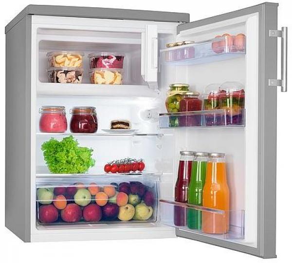 Amica KS361115E Standkühlschrank, 60cm breit, 136l, Automatische Abtauung, LED-Beleuchtung, Gefrierfach, Edelstahloptik