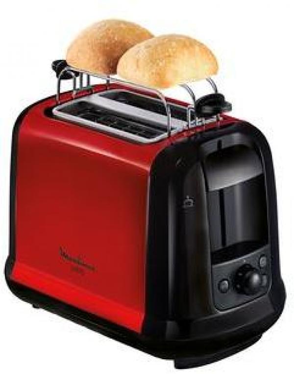 Moulinex LT261D Subito 3 2-Scheiben-Toaster, 850 W, Brötchenaufsatz, Auftau-/Aufwärmfunktion, schwarz/weinrot