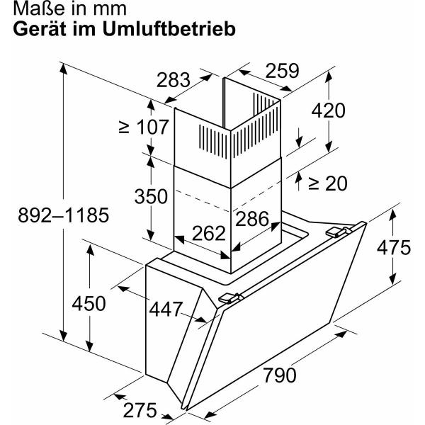 Neff D88IAN2S0 N70 EEK: A+ Kopffreihaube, 80 cm breit, Ab-/ Umluft, Touch Control, Kochfeldbasierte Haubensteuerung, schwarz