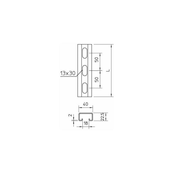 OBO Bettermann MS4022P2000FT Profilschiene, gelocht, Schlitzweite 18mm, 2000x40x22,5mm (1121979)