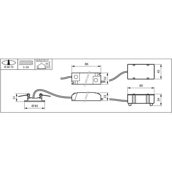 Philips CoreLine SlimDownlight DN145B LED6S/830 PSU II WH, 7,15W, 650lm, 3000K, weiß (33945099)