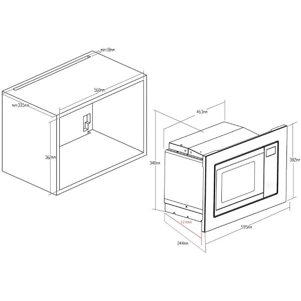 PKM MWMW820-EBM Einbau-Mikrowelle, 800 W, 20 Liter, 6 Stufen, 5 Leistungsstufen, Auftaufunktion, Endsignal, Druckknopf, Drehteller, edelstahl