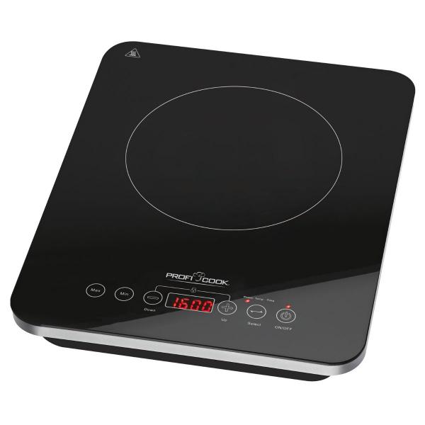 ARDEBO.de ProfiCook PC-EKI 1062 Induktions-Einzelkochplatte, 2000 W, ECO-Save, 3 LED-Kontrollleuchten, 180-Minuten Timer schwarz/silber (501062)