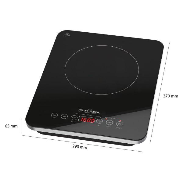 ProfiCook PC-EKI 1062 Induktions-Einzelkochplatte, 2000 W, ECO-Save, 3 LED-Kontrollleuchten, 180-Minuten Timer schwarz/silber (501062)