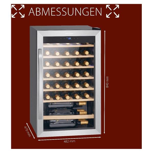 ProfiCook PC-WK 1235 Glastürkühlschrank, 95L, 48cm breit, Anti-Vibrationssystem, Kompressorkühlung, schwarz