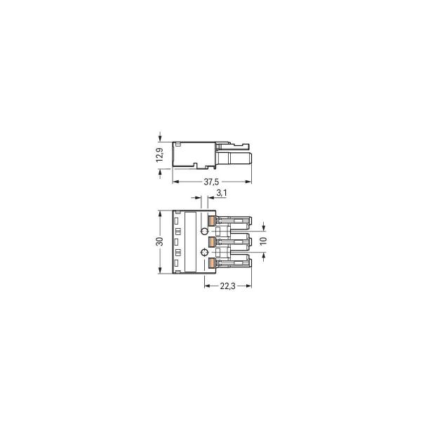 Wago 770-223 Buchsenteil Kod. A, 3Polig, 2Leiter. 4mm², weiß (10 Stück)