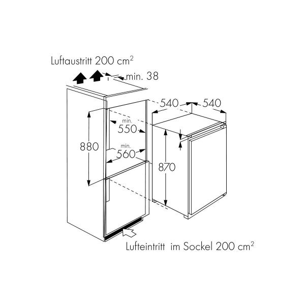 Wolkenstein WKS135.0 EB Einbau Vollraumkühlschrank, 54 cm breit, Nischenhöhe 88 cm, 129 L, Schlepptürtechnik, Thermostat, Eierablage