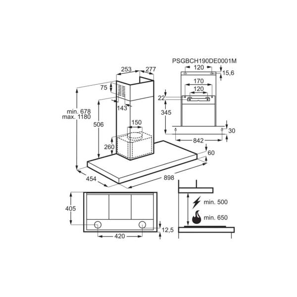 AEG DBE5960HB EEK: A Wandhaube, 90 cm breit, 720 m³/h, TouchControl, 3 Leistungsstufen + 1 Intensivstufe, Hob²Hood, LED-Beleuchtung, Edelstahl