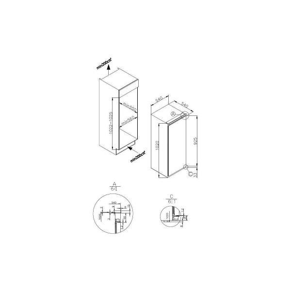 ARDEBO.de Amica EVKSS 351 215 Einbaukühlschrank, Nischenhöhe 122 cm, 158 L, Schlepptürtechnik, LED-Beleuchtung