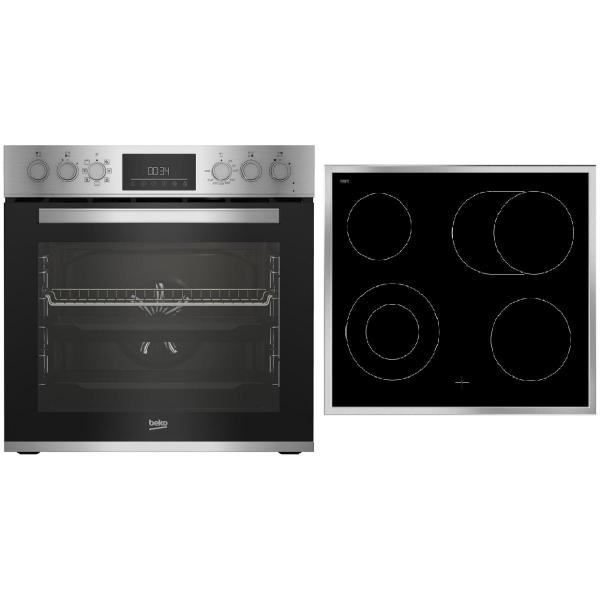 ARDEBO.de Beko BBUM12321X Einbau Herdset mit Glaskeramikkochfeld, 60cm breit, Restwärmeanzeige, Versenkbare Knebel, Booster-Funktion, SteamShine, Edelstahl/Schwarz