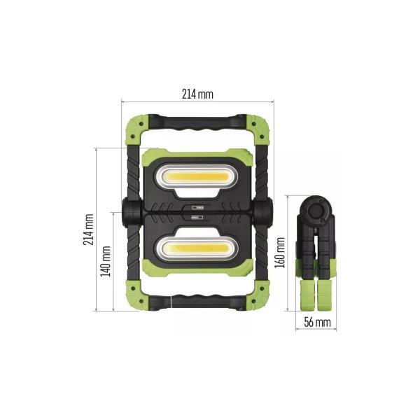 EMOS 1450000320 Aufladbarer COB LED-Strahler P4536, 2000 lm, 8000 mAh, schwarz/grün