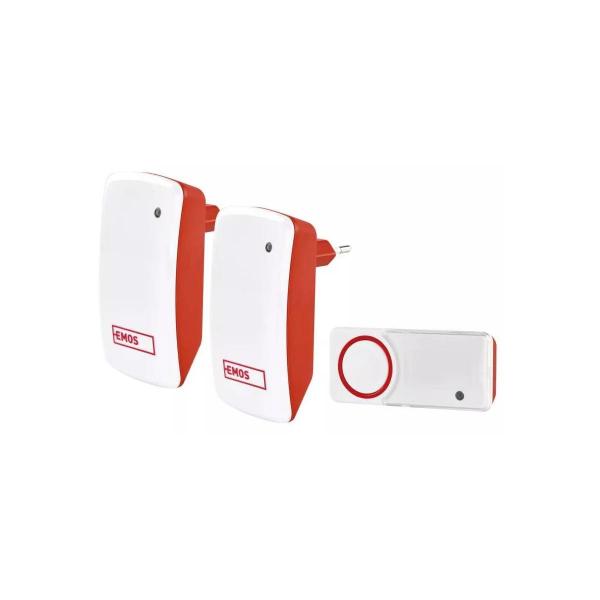 ARDEBO.de EMOS WIRELESS DOORCHIME AC P5750.2R Drahtlose Türklingel mit zwei Empfängern, weiß-rot