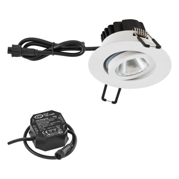 ARDEBO.de EVN LED Deckeneinbauleuchte - rund - schwenkbar - weiß IP65 - 220-240V - 8,4W - 3000K - 1010lm - inkl. Netzgerät (PC650N90102)