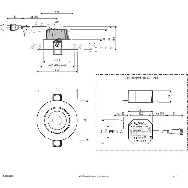 EVN LED Deckeneinbauleuchte - rund - schwenkbar - weiß IP65 - 220-240V - 8,4W - 3000K - 1010lm - inkl. Netzgerät (PC650N90102)