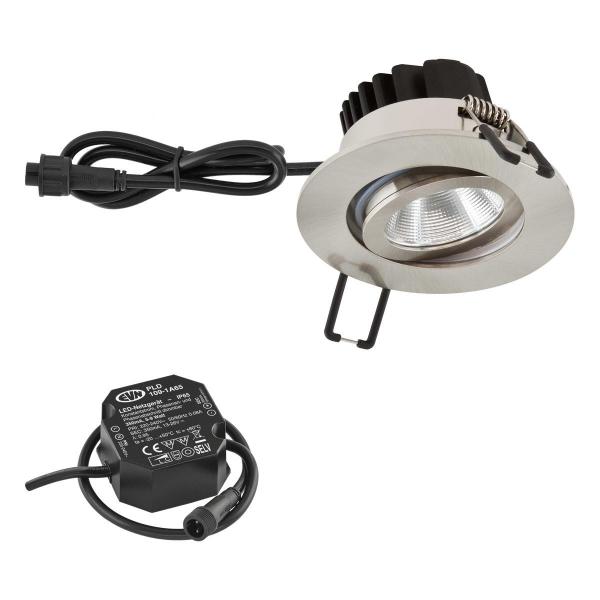 ARDEBO.de EVN LED Deckeneinbauleuchte - rund - schwenkbar - EDS-Optik IP65 - 220-240V - 8,4W - 3000K - 1010lm - inkl. Netzgerät (PC650N91302)