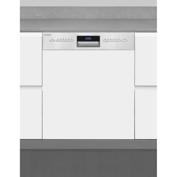 Exquisit EGSP9614-EB-030B Teilintegrierter Geschirrspüler, 60 cm breit, 14 Maßgedecke, Auto Door Open, ECO, Aquastopp, inox