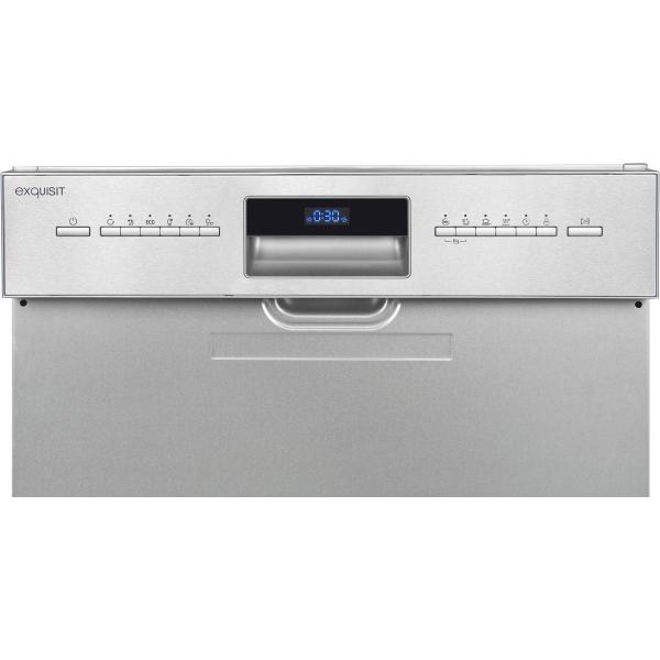 Exquisit EGSP9614-EB-030B Teilintegrierter Geschirrspüler, 60 cm breit, 14 Maßgedecke, Auto Door Open, ECO, Aquastopp, inox