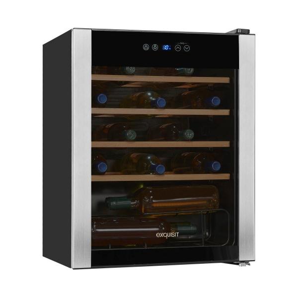 Exquisit WS1-24-GTE-030G Stand-Weinkühlschrank, 48 cm breit, 24 Standardweinflaschen, Isolierglastür, Temperatureinstellung, schwarz (PV)