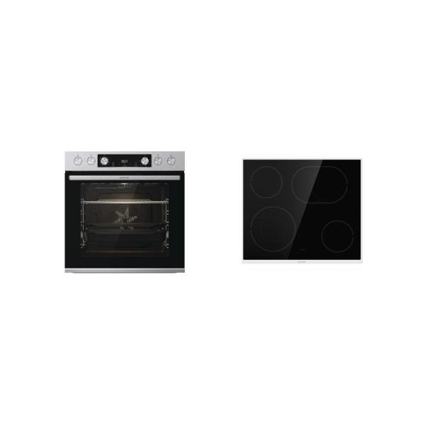 ARDEBO.de Gorenje BCS6737E06X+ECD643BX  Einbau-Herset mit Glaskeramikkochfeld (BCS6737E06X+ECD643BX), 60cm breit, Heißluft mit Dampf, Pizza Funktion, Edelstahl/Schwarz