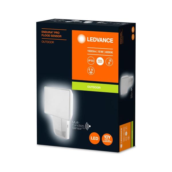 LEDVANCE Sensorstrahler ENDURA PRO FLOOD SENSOR 15W 840 IP55 WT, 1500lm, 4000K, weiß (4058075228788)