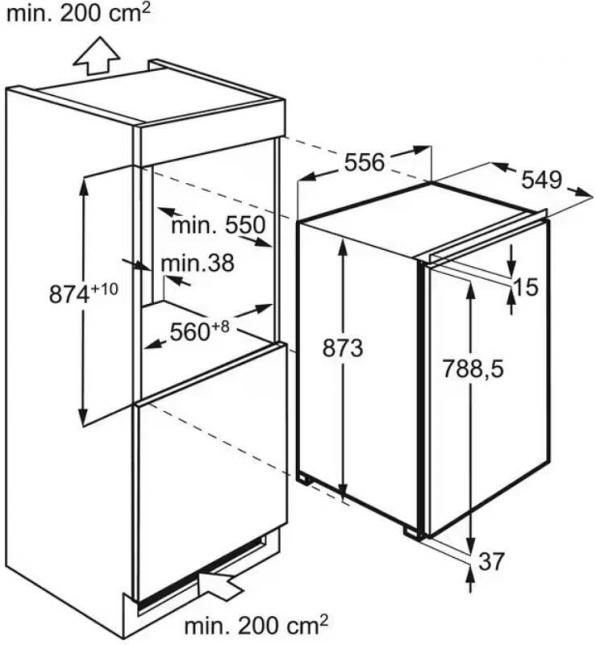 AEG TSK5O88EF Einbaukühlschrank, Nischenhöhe 88 cm, 137 L, Festtürtechnik, LED Beleuchtung, Gemüseschublade, Urlaubsschaltung, Coolmatic