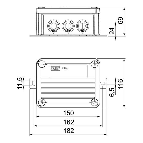 OBO Bettermann T100ED 06A FireBox T100 Kabelabzweigkasten, mit Einsteckdichtungen, Einzelklemmen (7205740)