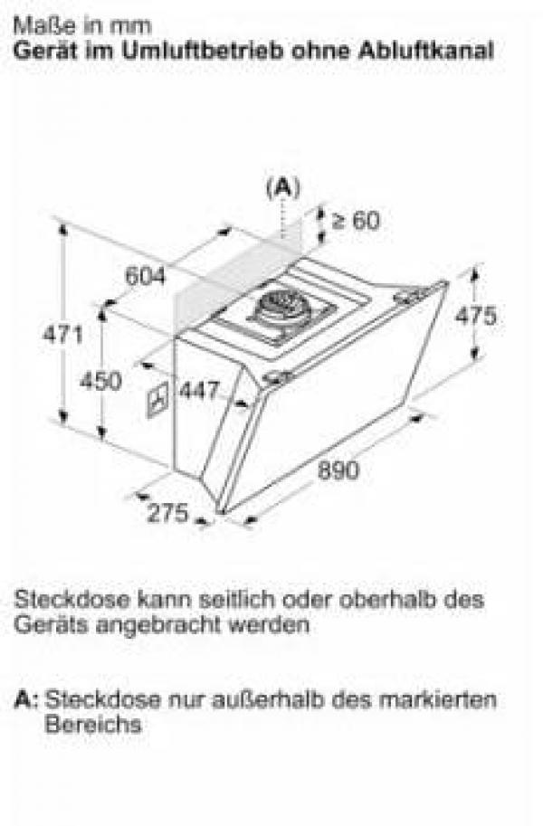 Siemens LC91KLT60 A+ Wandesse, 90 cm breit, cookConnect System, iQdrive-Motor, Leistung 3-stufig + 2 Intensiv, Klarglas schwarz bedruckt