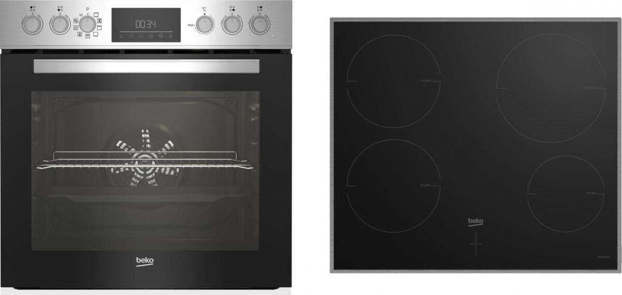 ARDEBO.de Beko BBUE1134T0XMP Einbau Herdset mit Induktionskochfeld, 60 cm breit, 66 L, Pyrolytische Selbstreinigung, Kindersicherung, 9 Heizarten, Versenkknebel, Edelstahl