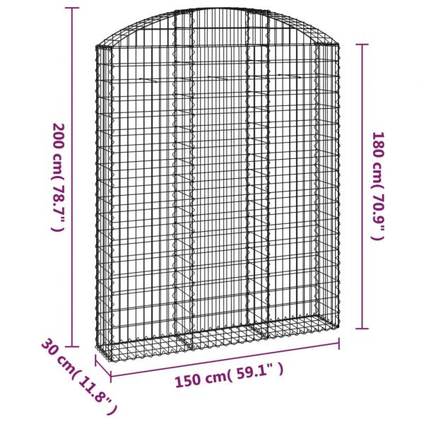 Gabione mit Hochbogen 150x30x180/200 cm Verzinktes Eisen