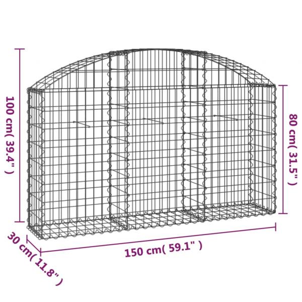 Gabione mit Hochbogen 150x30x80/100 cm Verzinktes Eisen